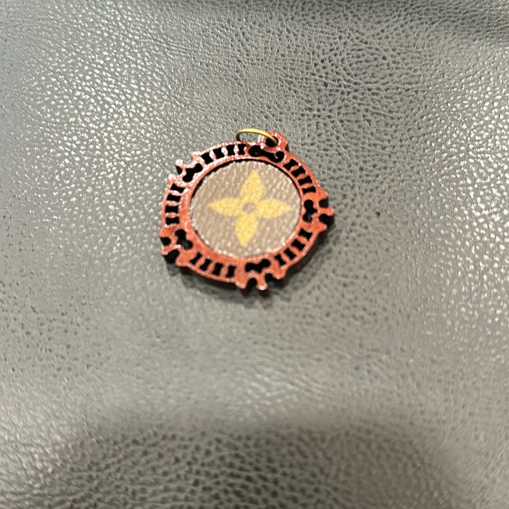 Wooden Necklace Charm with upcycled Louis Vuitton monogram charm